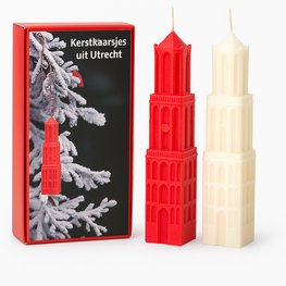 Waskit Christmas gift box from Utrecht with 2 dom candles in red and white
