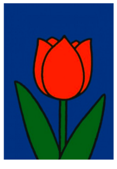 nijntje ansichtkaart rode tulp met blauwe achtergrond