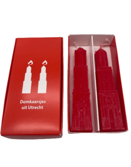 Utrecht cadeaudoosje met 2 domkaarsjes rood/wit