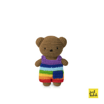 boris handmade and his bright rainbow overalls 