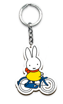 Keychain wood miffy on the bicycle