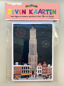 Utrecht prentenboek kaartenmap met 7 kerstkaarten 