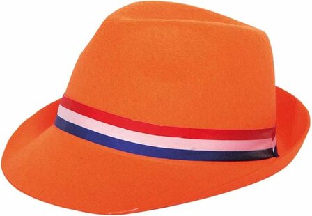 Hoed oranje met rood/wit/blauwe band