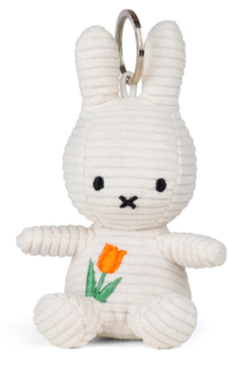 nijntje corduroy knuffel wit met tulp  sleutelhanger 10 cm