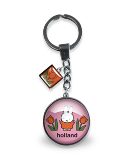 Sleutelhanger glas nijntje roze tulpen