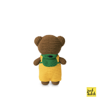 boris handmade en zijn gele overall + groene backpack 