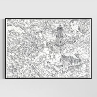 Zeefdruk binnenstad Utrecht - 70 x 100 cm (excl lijst) 