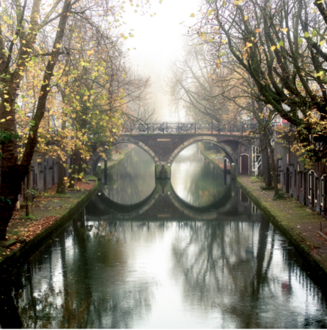 Utrecht 041 dibond onderzetter de Hamburgerbrug in de herfst