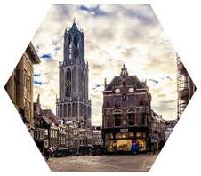 Hexagonprint 'De Dom vanaf de Stadhuisbrug'