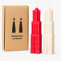 Waskit cadeaudoosje uit Utrecht met 2 domkaarsjes rood en wit